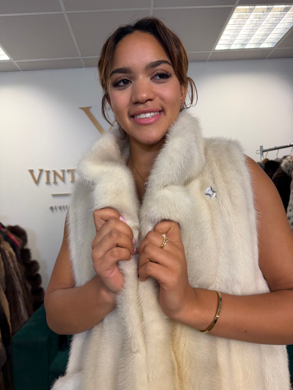 White Mink Fur Vest, Large