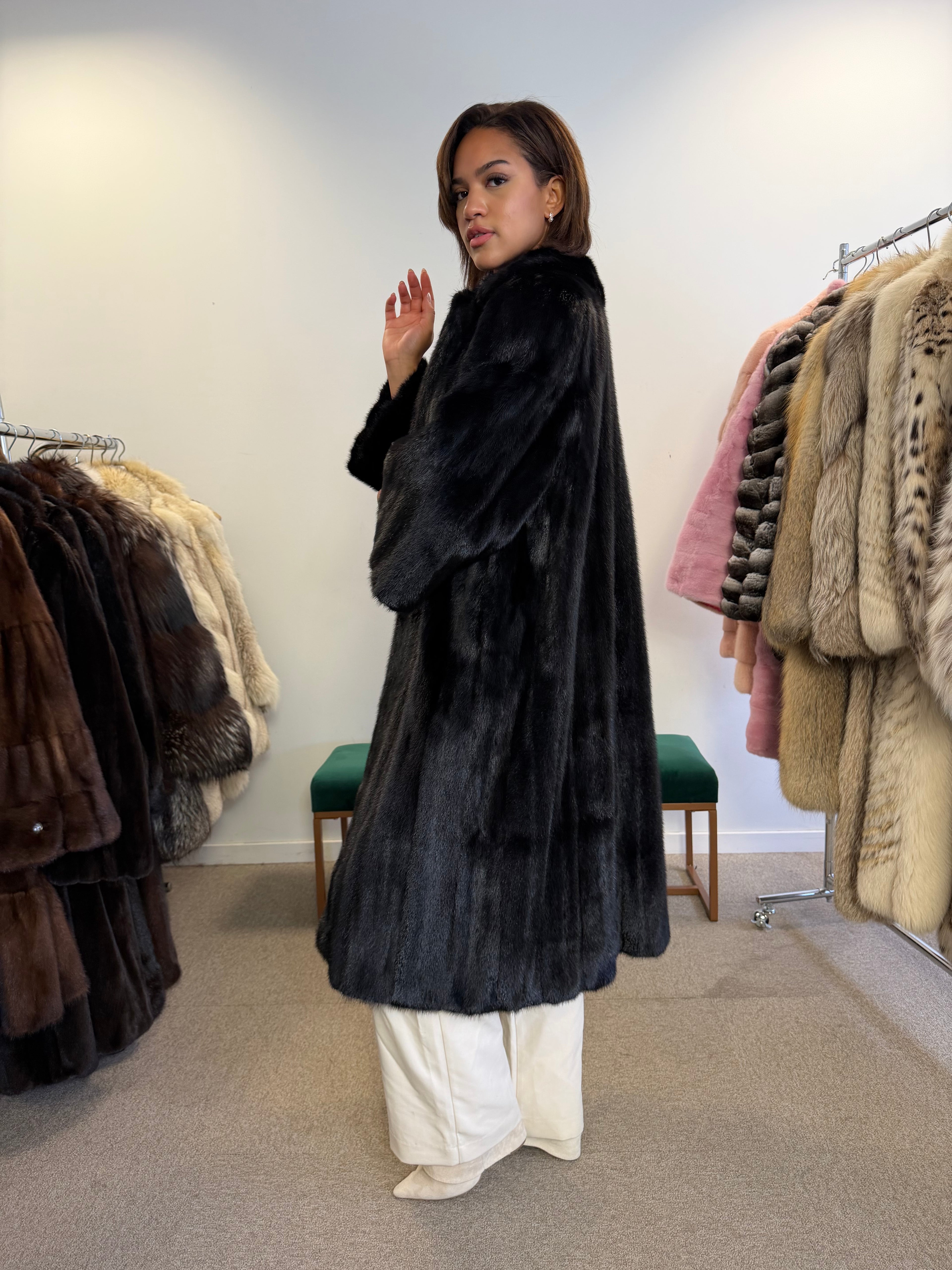 Black Mink Fur Coat, Size M, rare find
