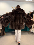 Sheared Beaver Fur Coat, Hooded, Oversize up to 3XL