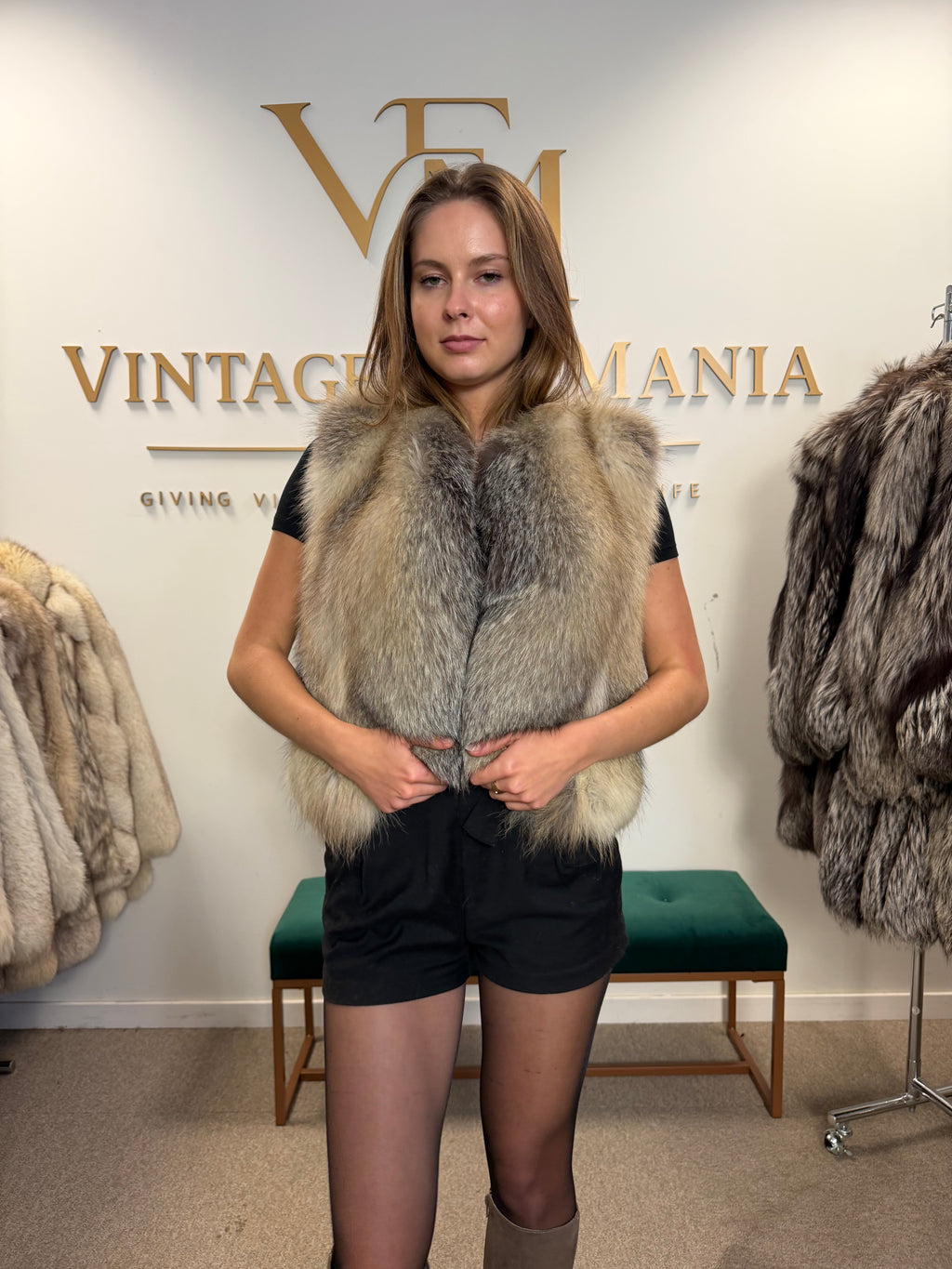 Crystal Fox Fur Vest, Medium, Fluffy