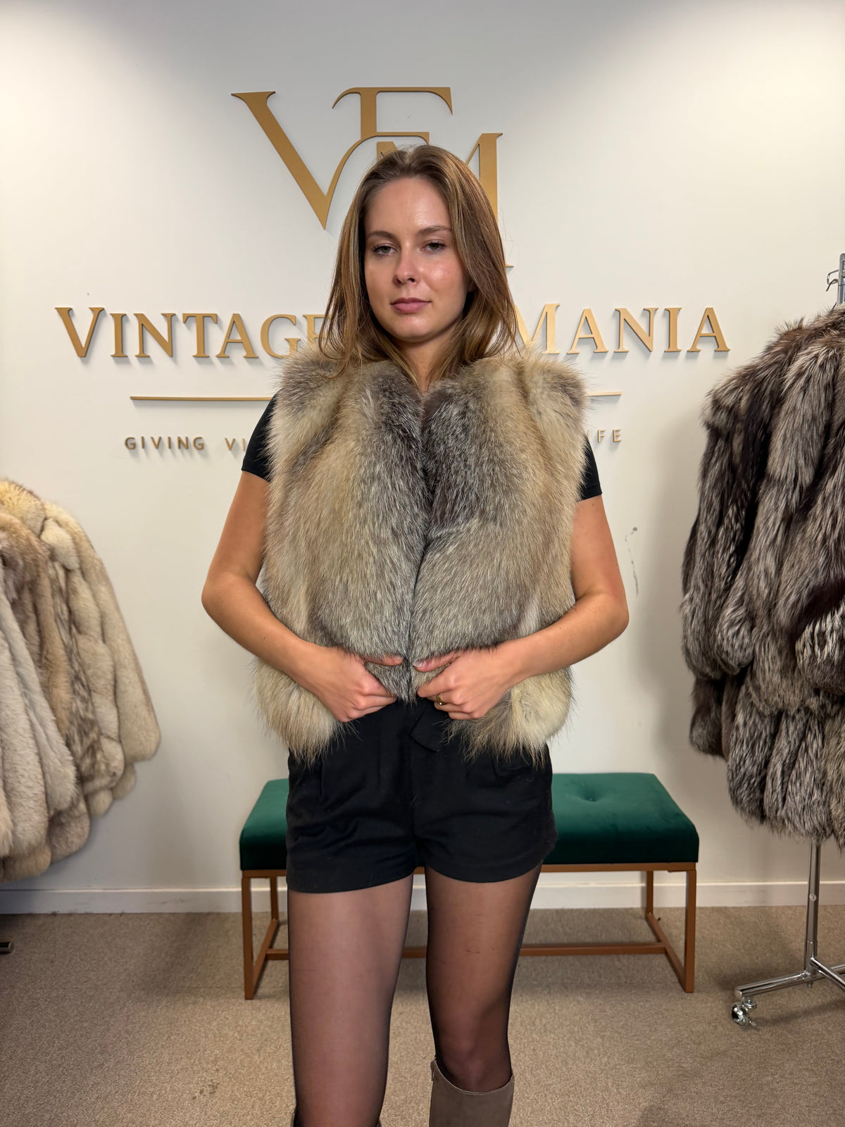 Crystal Fox Fur Vest, Medium, Fluffy