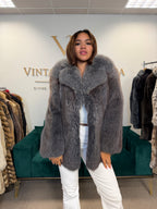 Blue Dyed Fox Fur Jacket, Short, Fits S XS
