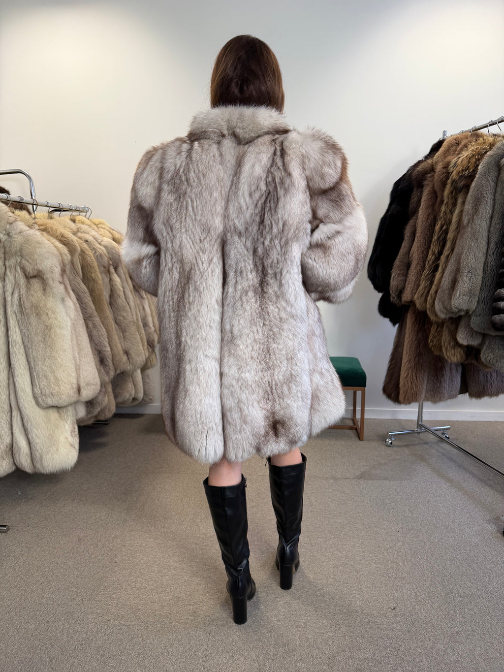 Blue Fox Fur Coat, Bright White, Size M
