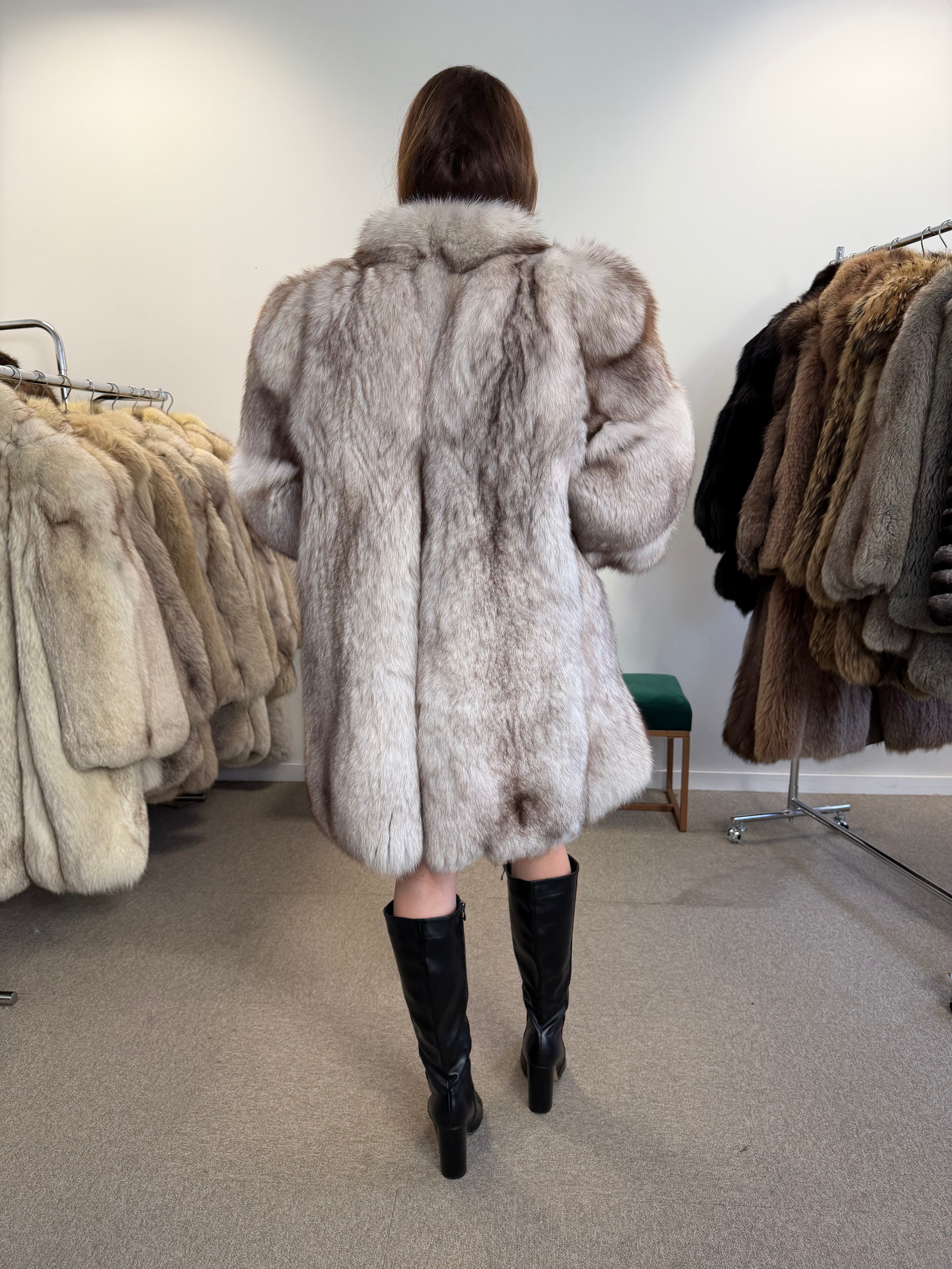 Blue Fox Fur Coat, Bright White, Size M