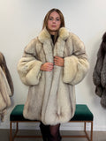 White Blue Fox Fur Coat, Size XL