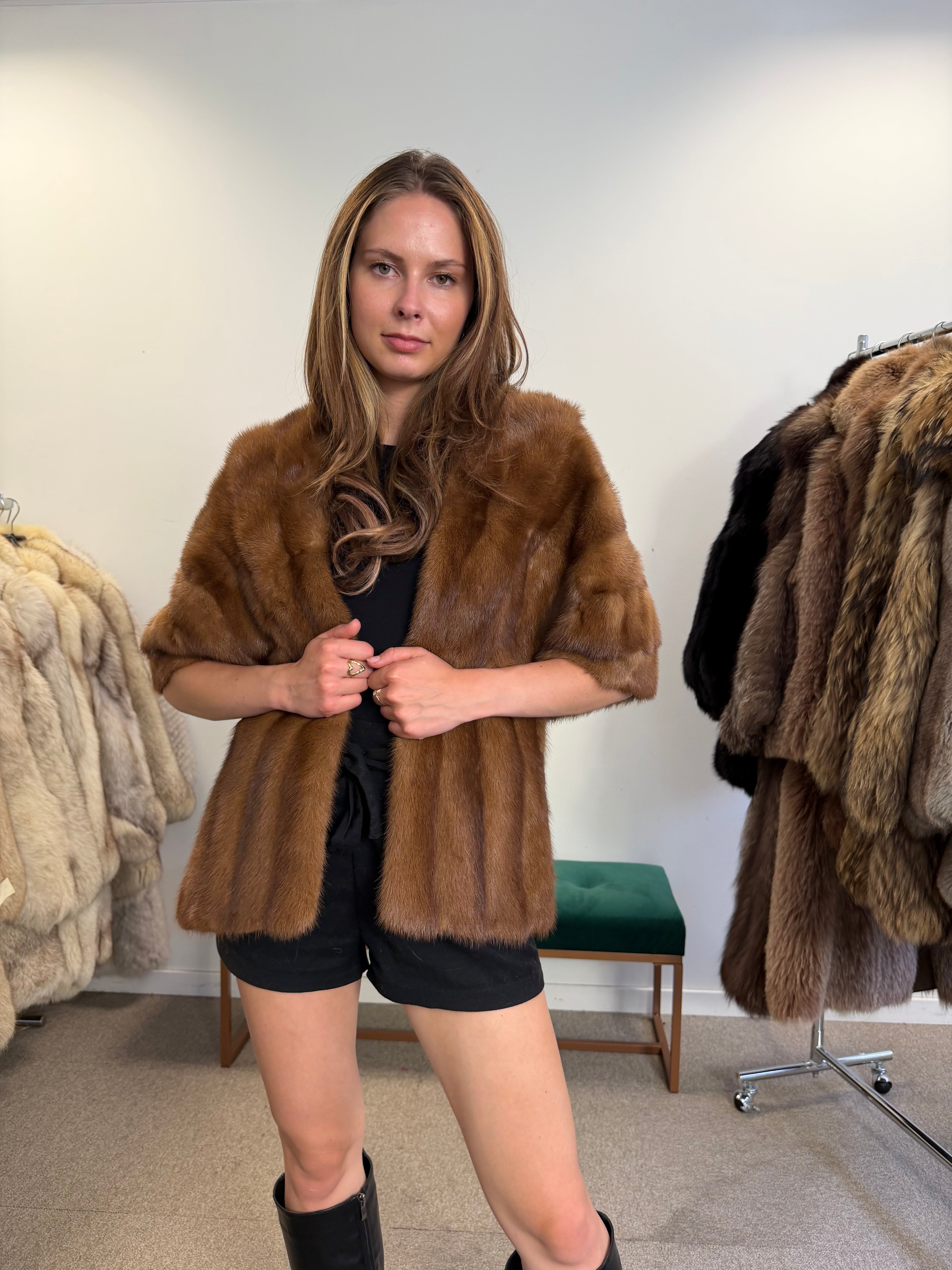 Mink Fur Stole, Pastel Brown, 145 cm