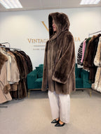 Sheared Beaver Fur Coat, Hooded, Oversize up to 3XL