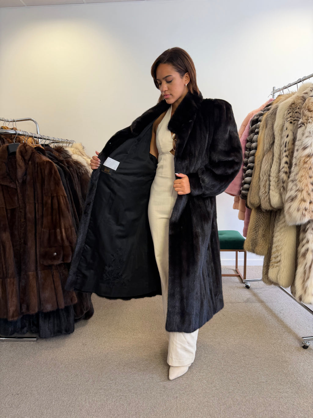 Mink Fur Coat, Black SAGA Pelsland, XXL