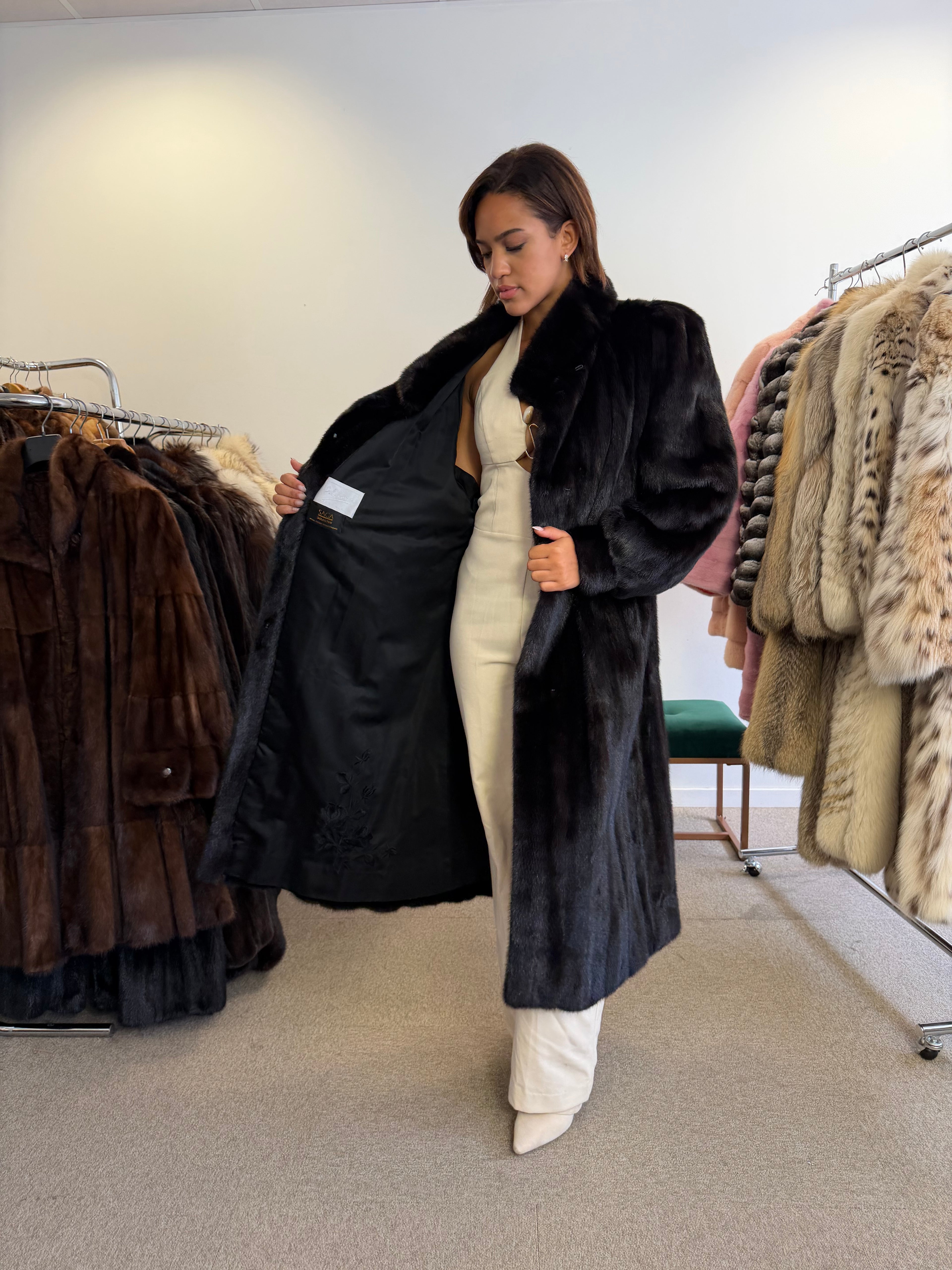 Mink Fur Coat, Black SAGA Pelsland, XXL
