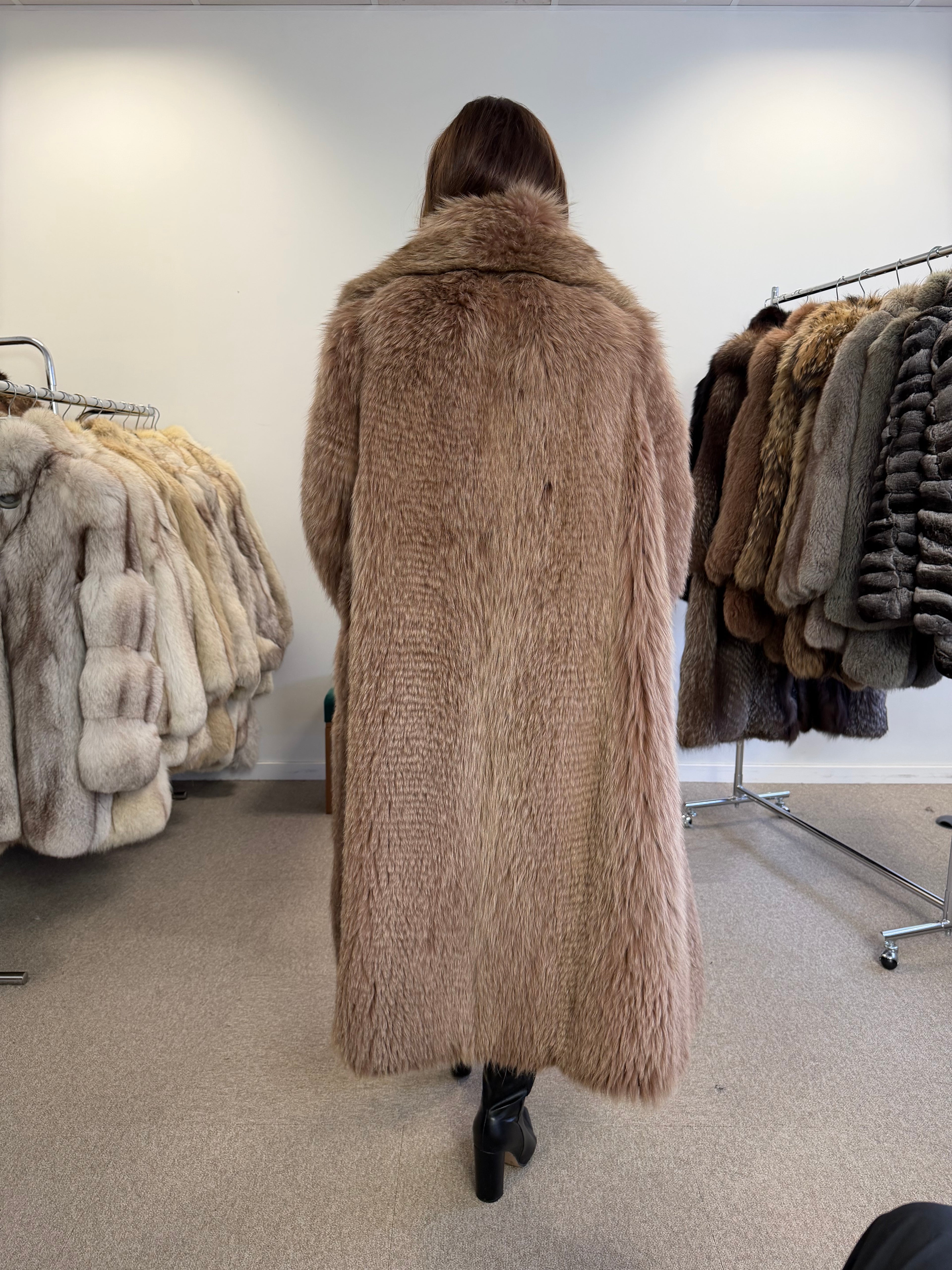 Fox Fur Coat, Brown, Full Length, Reversible, Size L