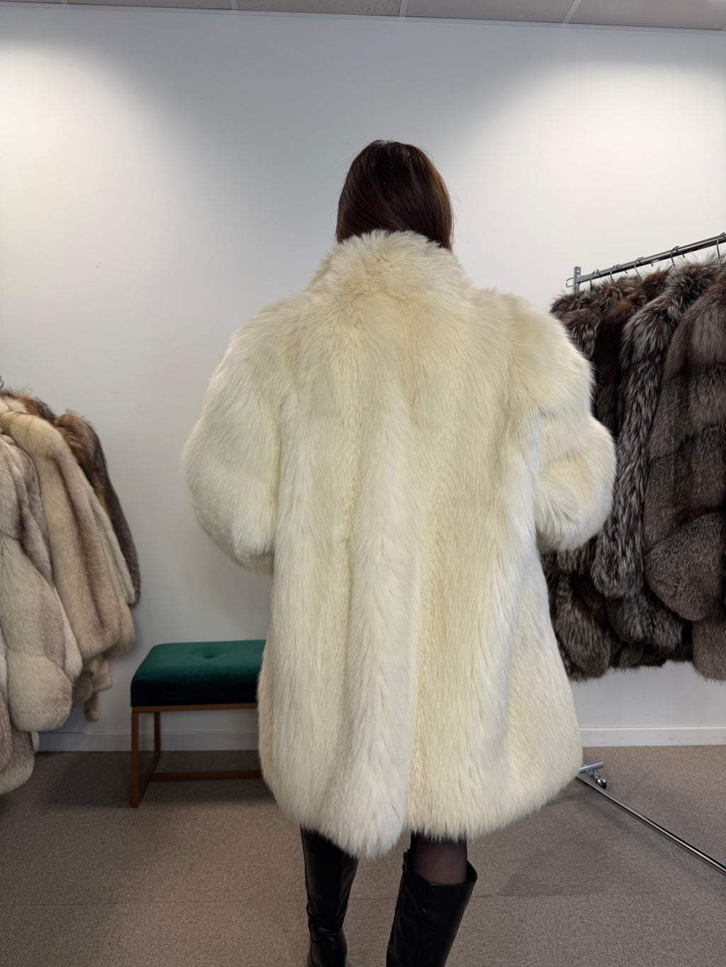 White Arctic Fox Real Fur Coat, Size XL