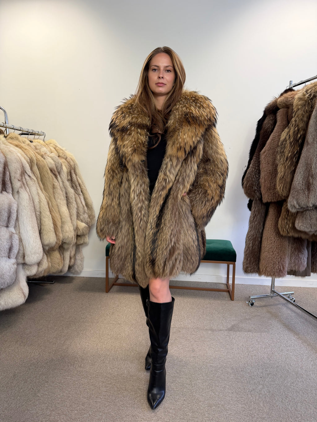 Raccoon Fur Coat, Size XL