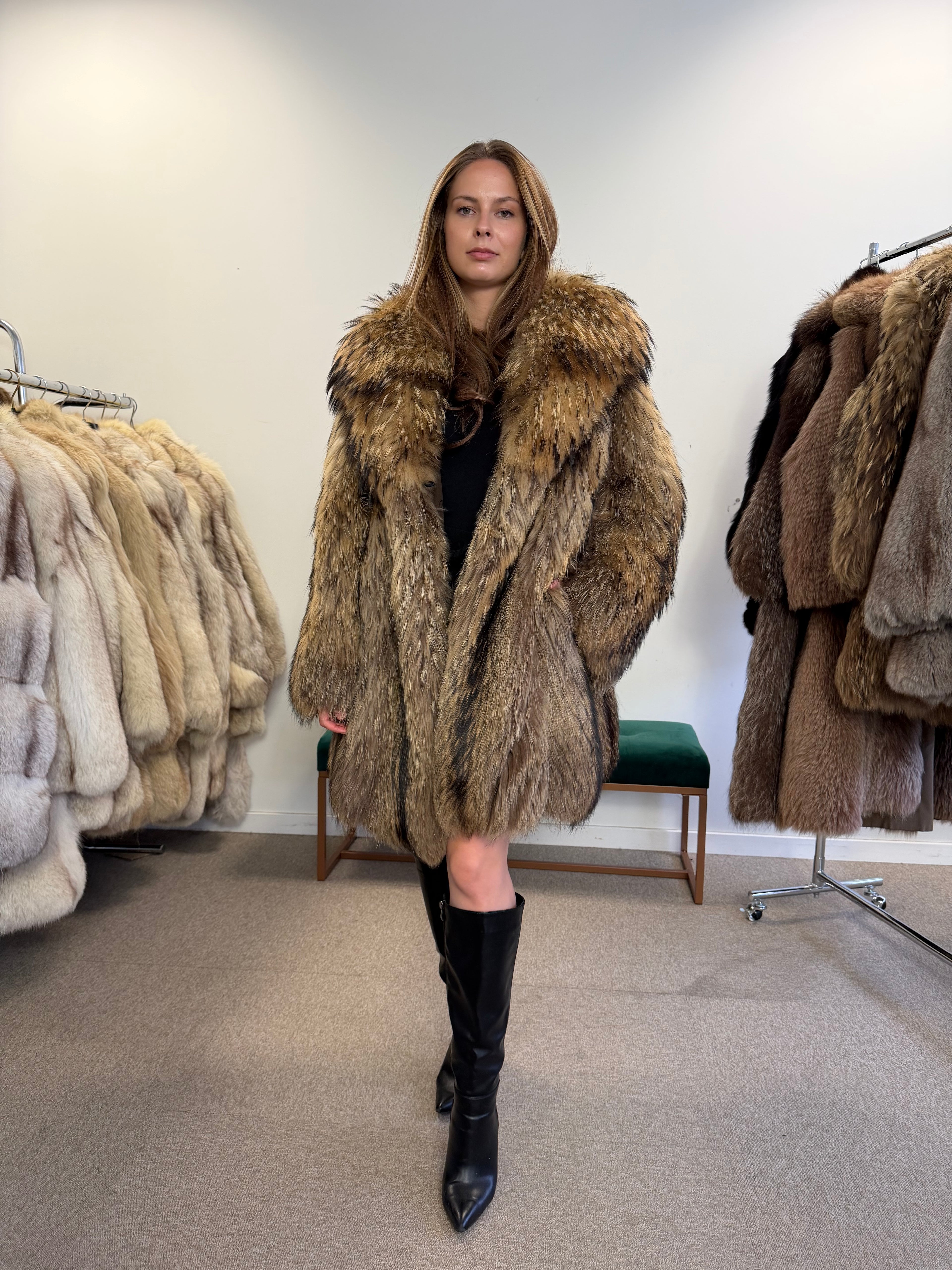 Raccoon Fur Coat, Size XL