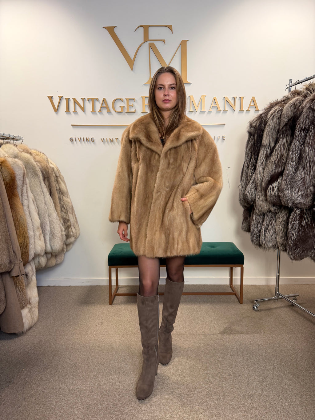 Pastel Mink Fur Jacket, Light Beige, 3XL