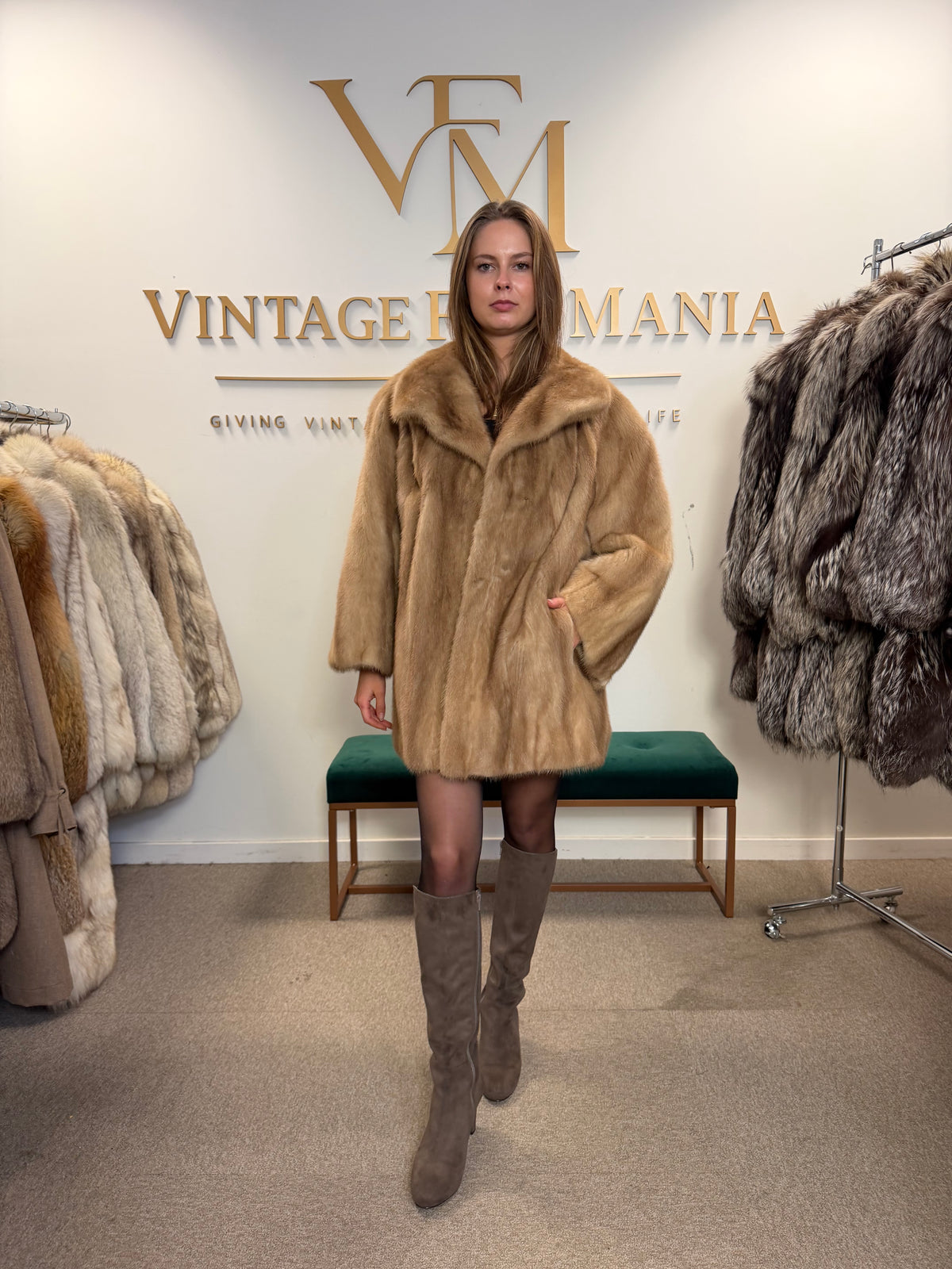 Pastel Mink Fur Jacket, Light Beige, 3XL