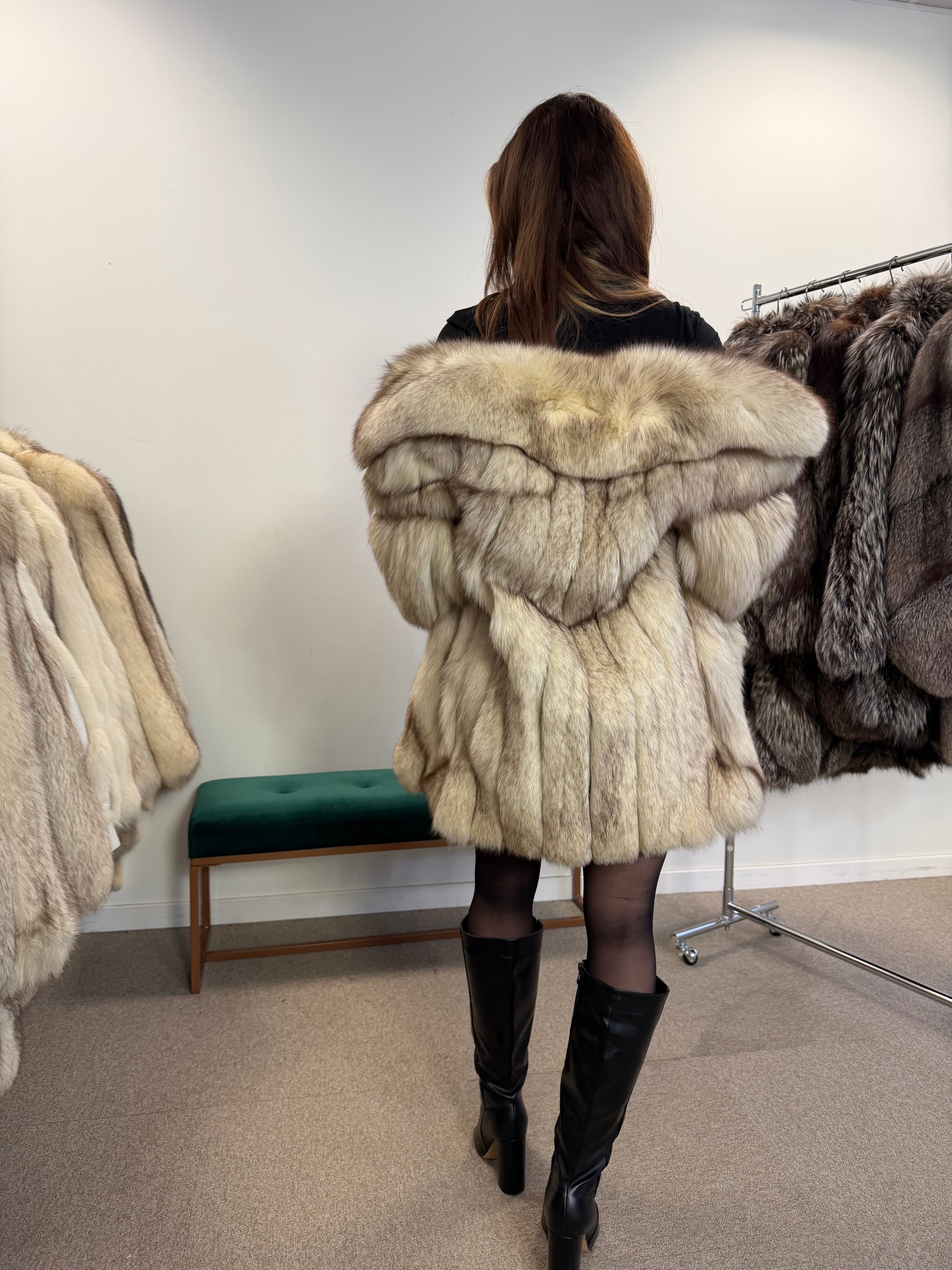 White Fox Fur Jacket, Medium size Polar fox