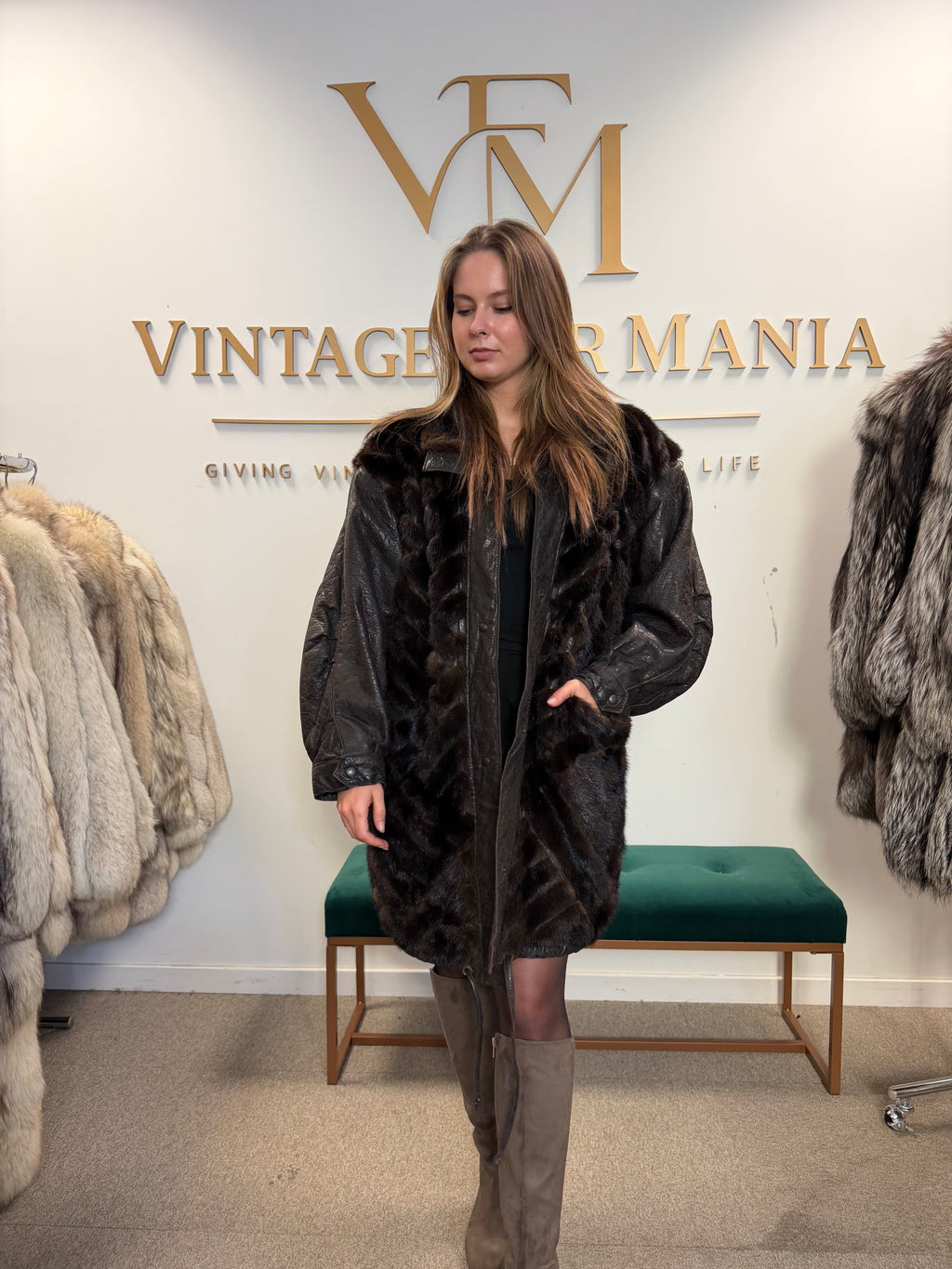 Dark Brown Mink Fur Jacket, Medium, Leather
