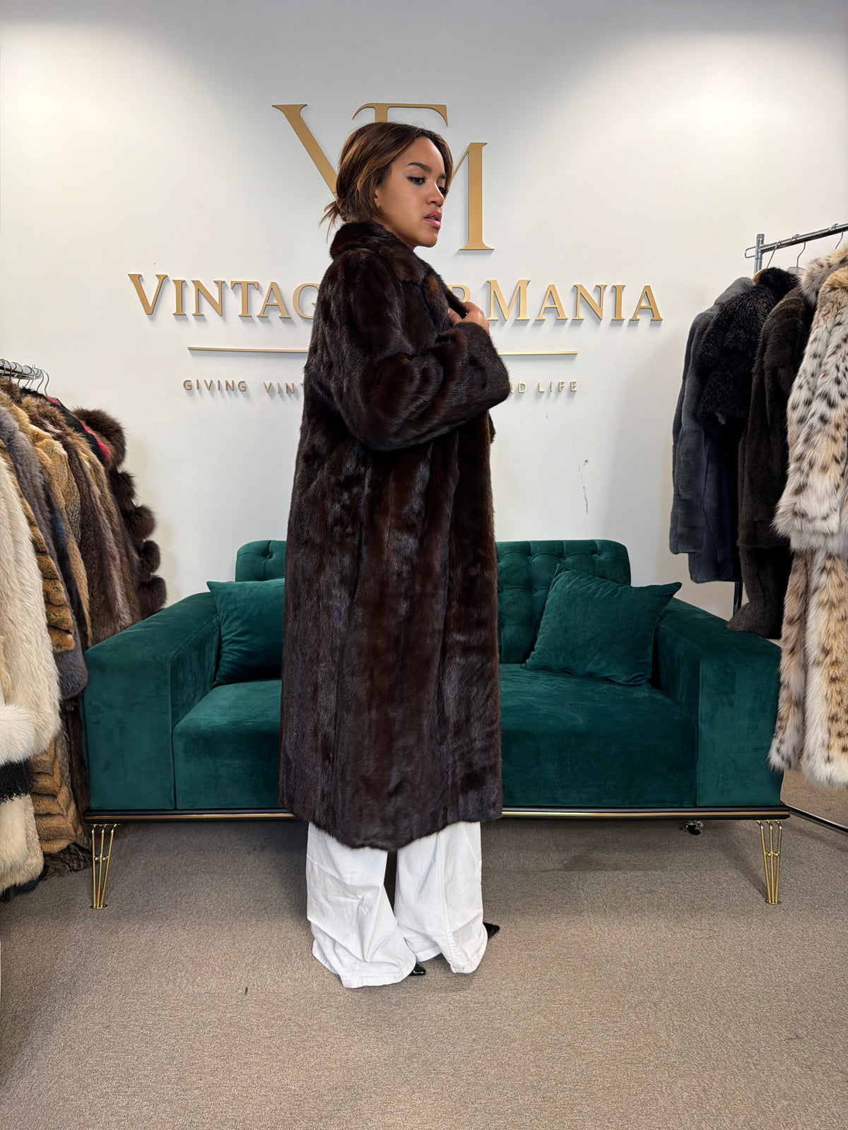 Brown Mink Fur Coat, M/L, Full Length