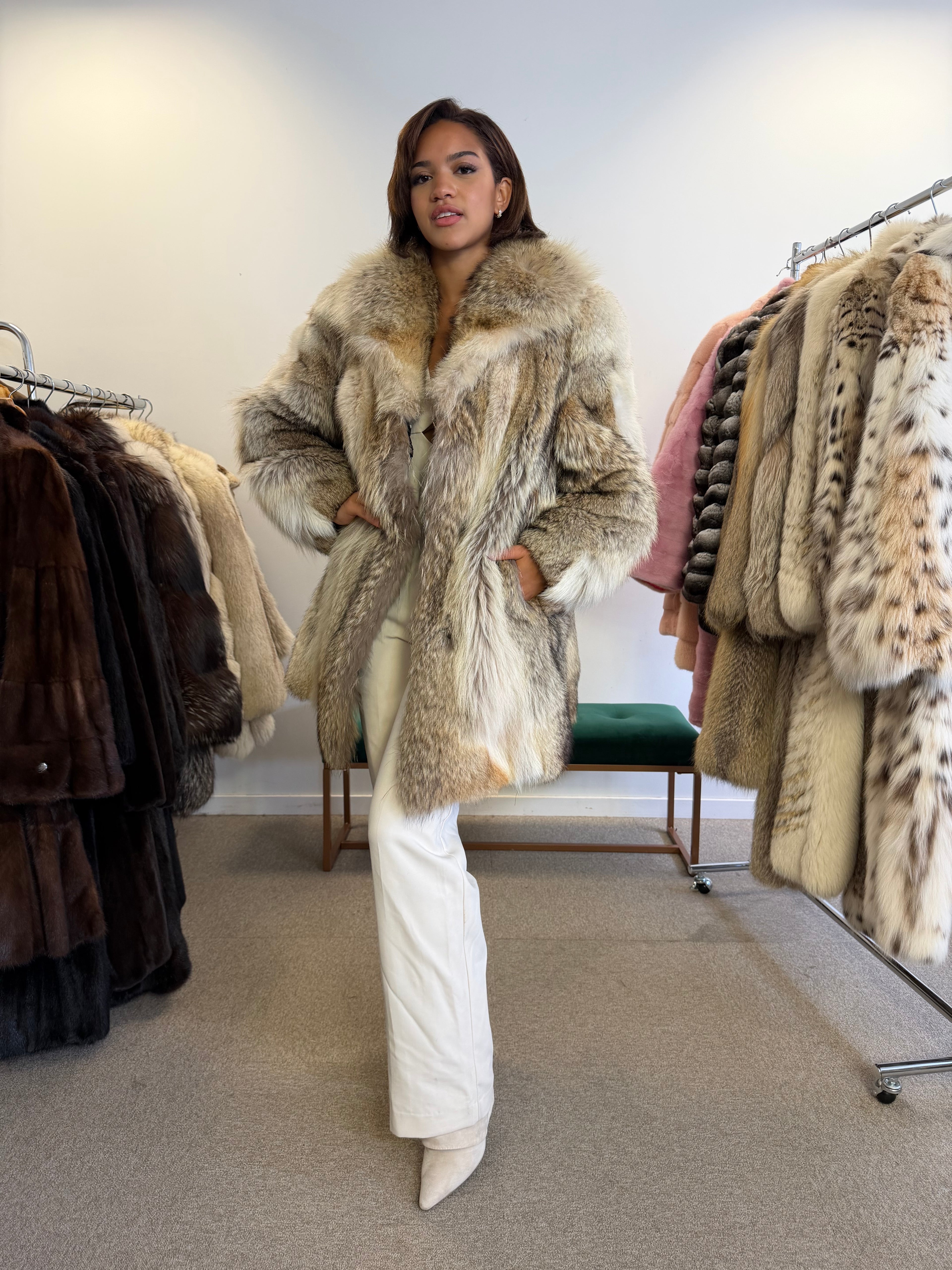 Coyote Fur Coat, Hip Length, Size XL