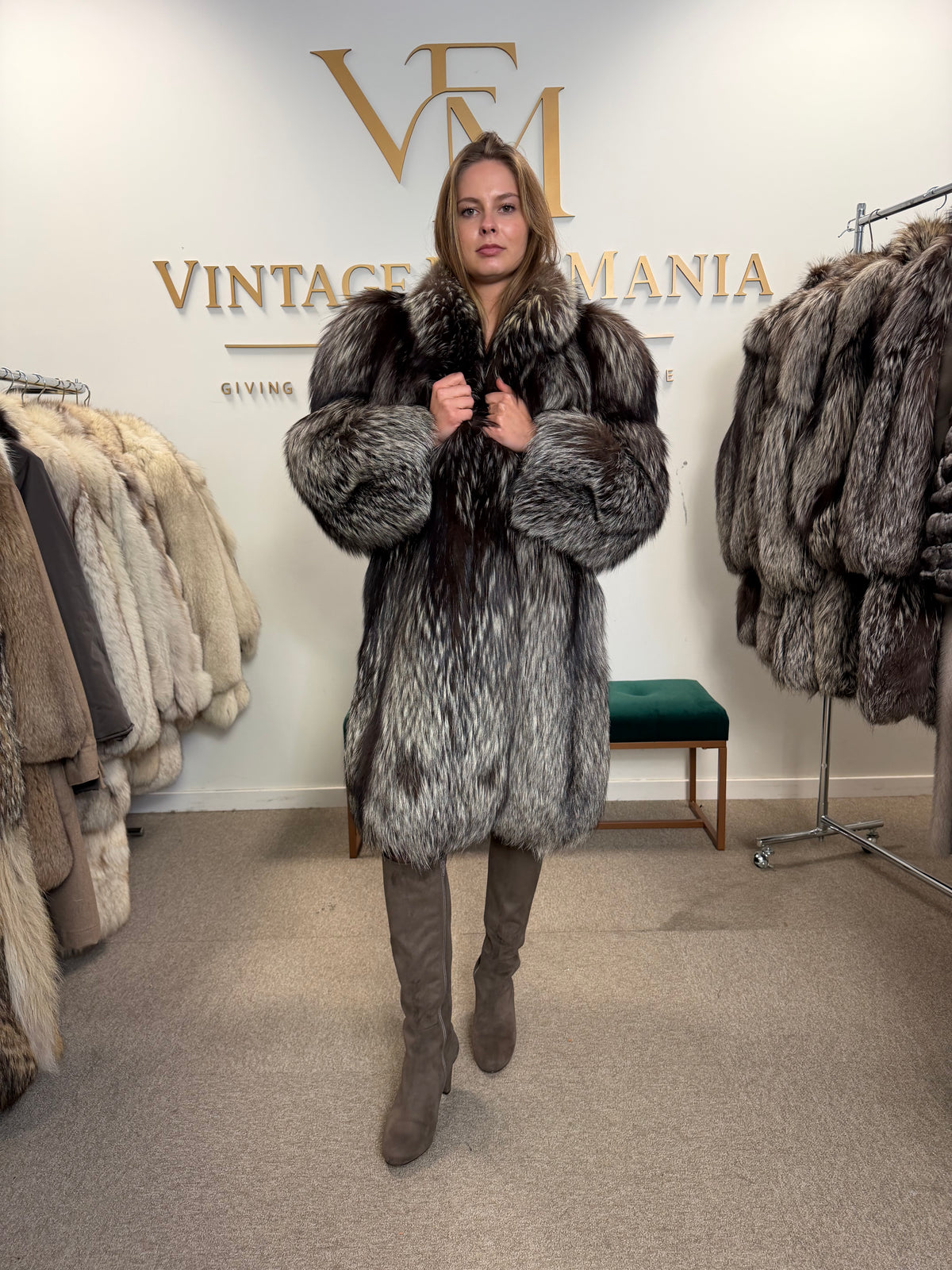Silver Fox Fur Coat, Large, Ankershoffhem luxury brand