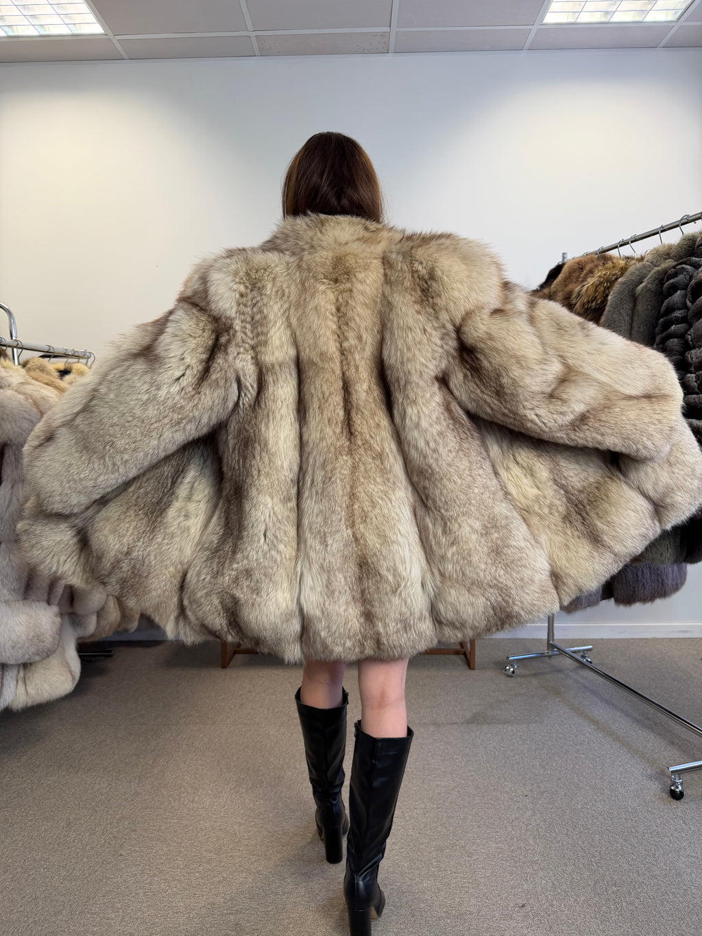 Fox Fur Coat, White, Size M