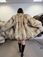 Fox Fur Coat, White, Size M