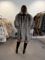 Silver Fox Fur Coat, Knee Length, Size L