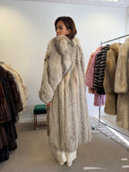 Silver Fox Fur Coat, Full Length, Size L