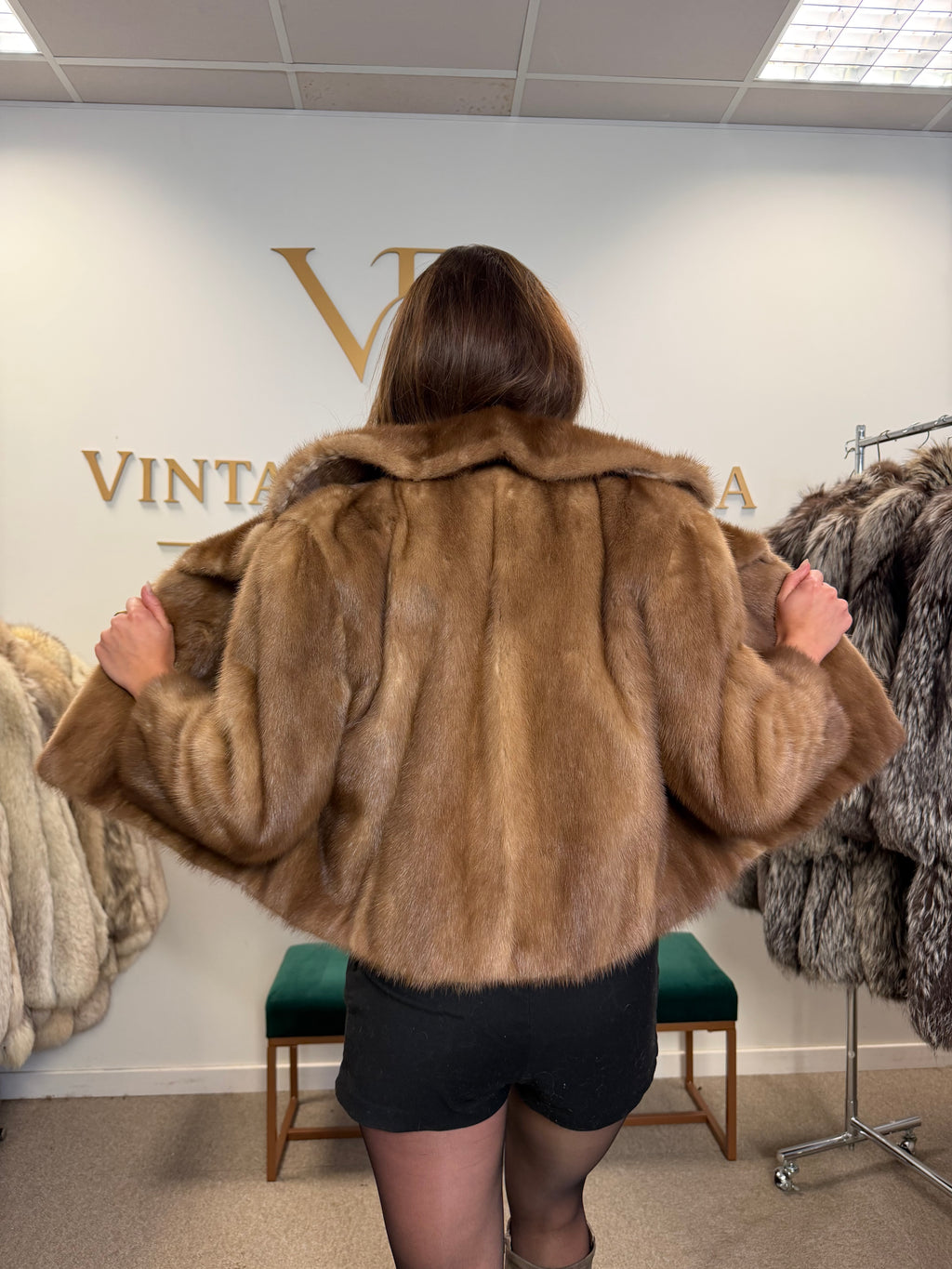 Light Beige Mink Fur Jacket, Medium, Short Sleeves