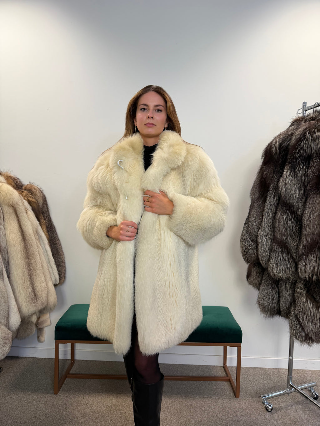 White Arctic Fox Real Fur Coat, Size XL