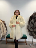 White Arctic Fox Real Fur Coat, Size XL