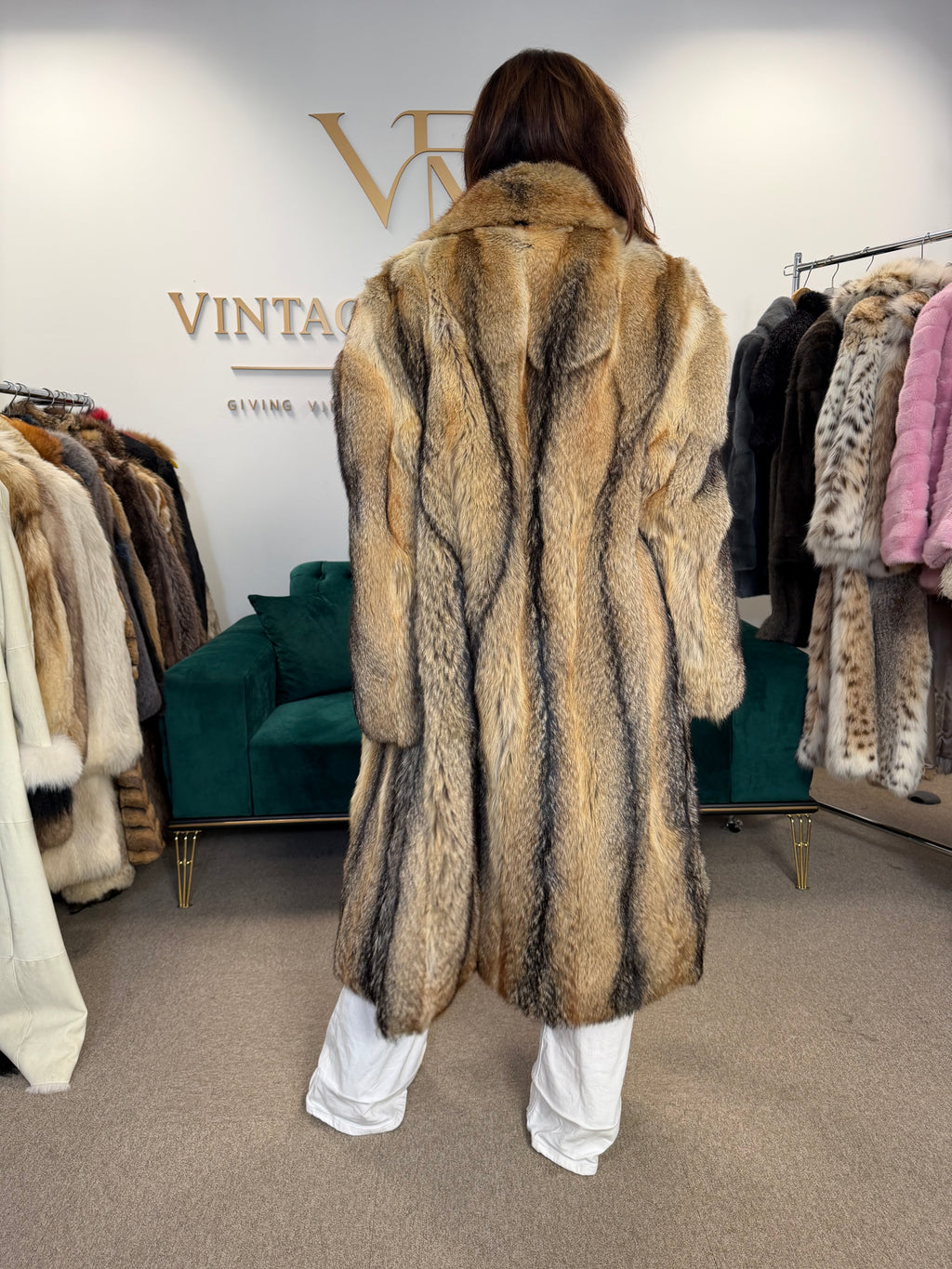 Coyote Fur Coat for Men, XL, Full Length
