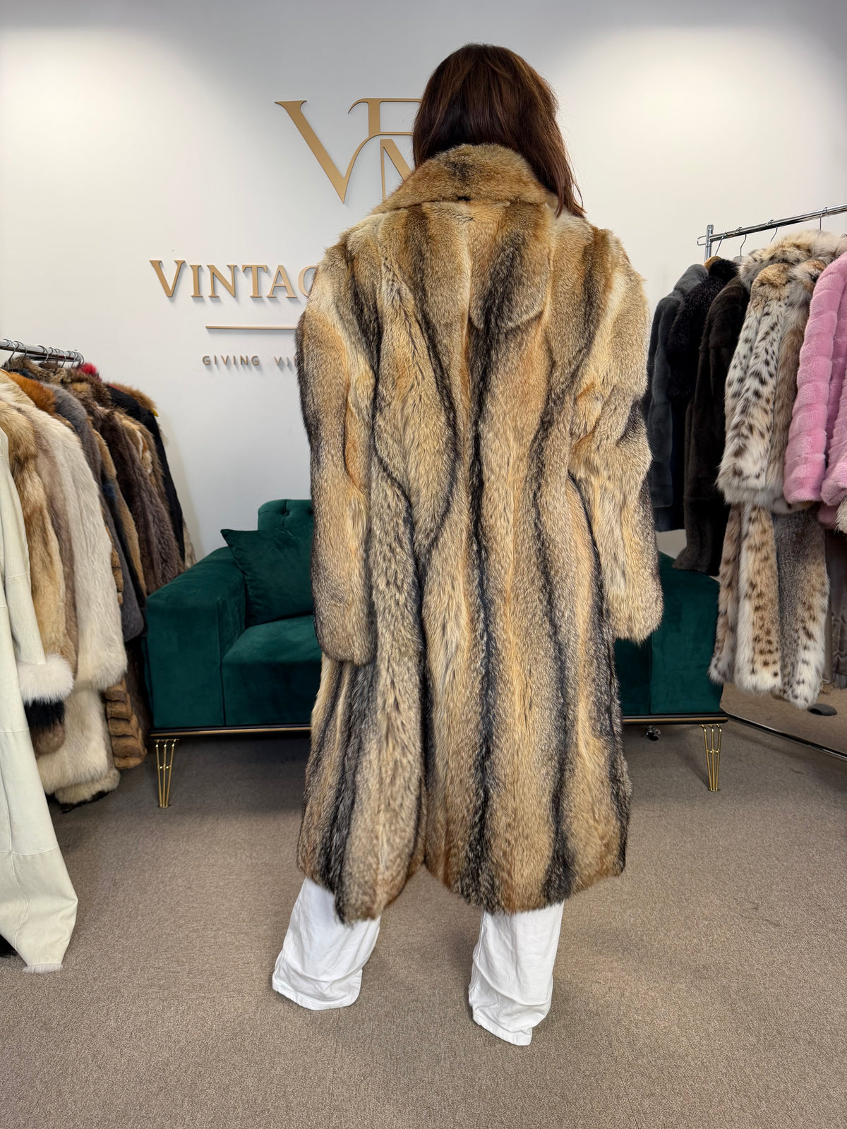 Coyote Fur Coat for Men, XL, Full Length