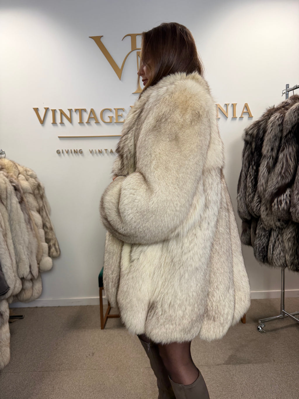 White Fox Fur Coat, Medium, Outlet