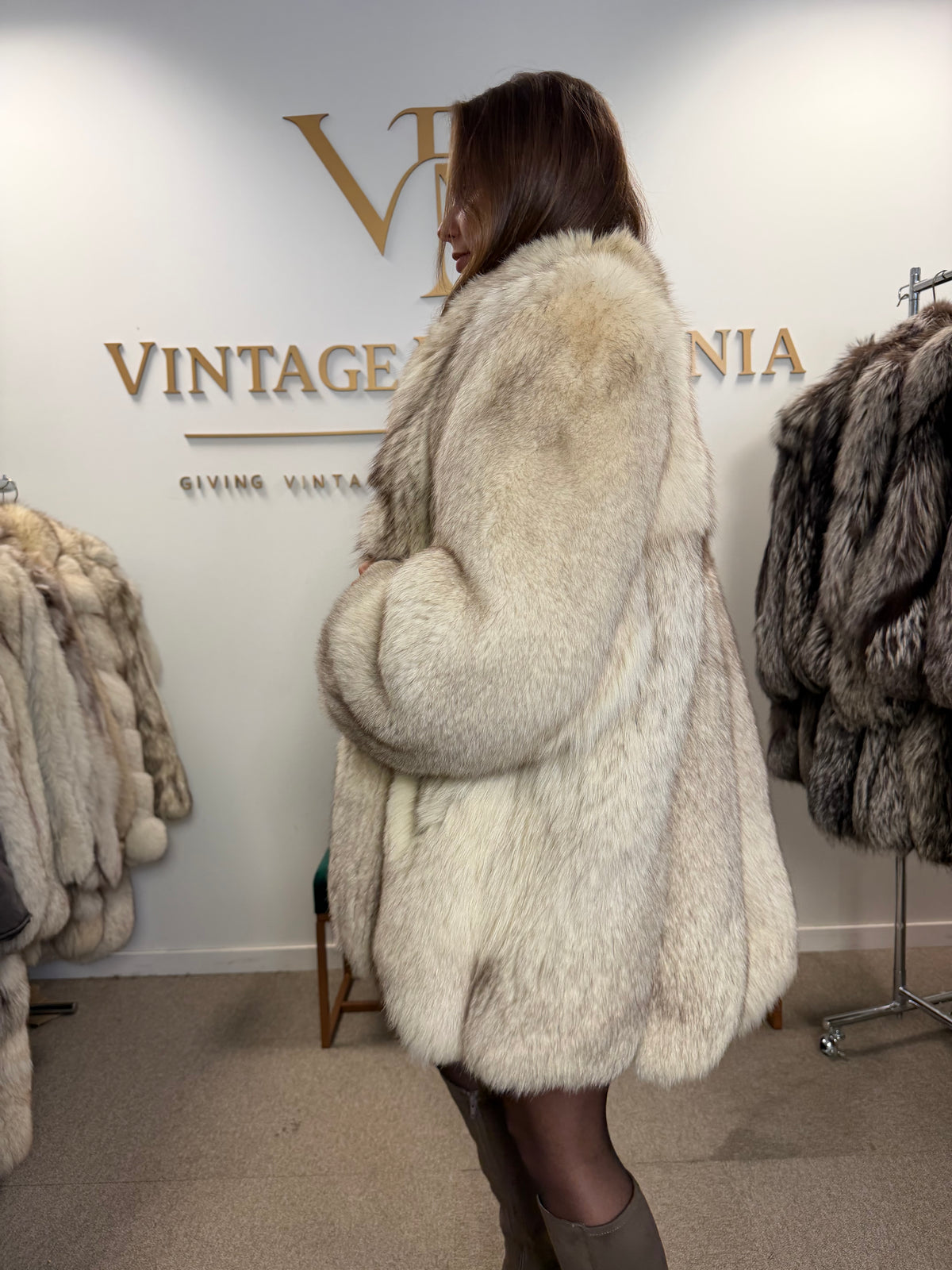 White Fox Fur Coat, Medium, Outlet
