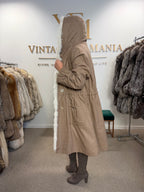 Light Beige Finn Raccoon Fur-Lined Overcoat, Medium