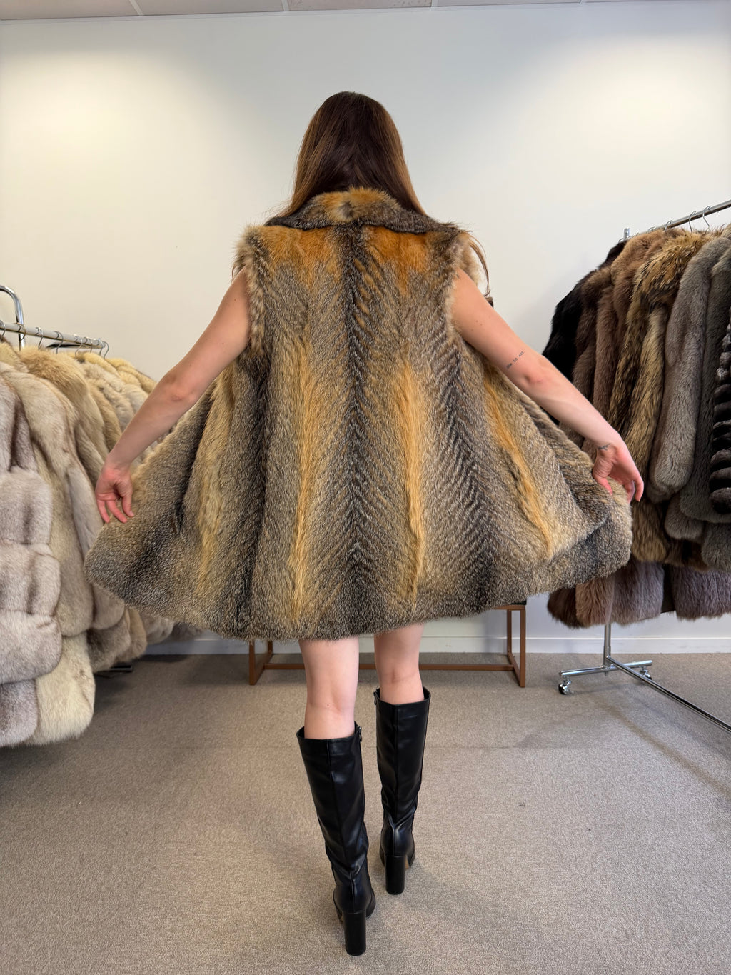 Grey Fox Fur Vest, Small, Fluffy