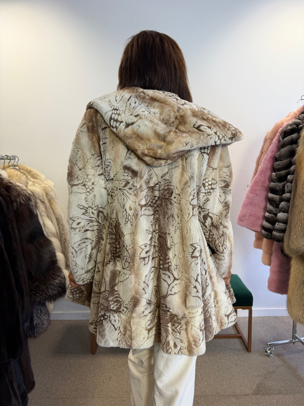 Luxury Mink Fur Coat, Sheared Hooded, Size M