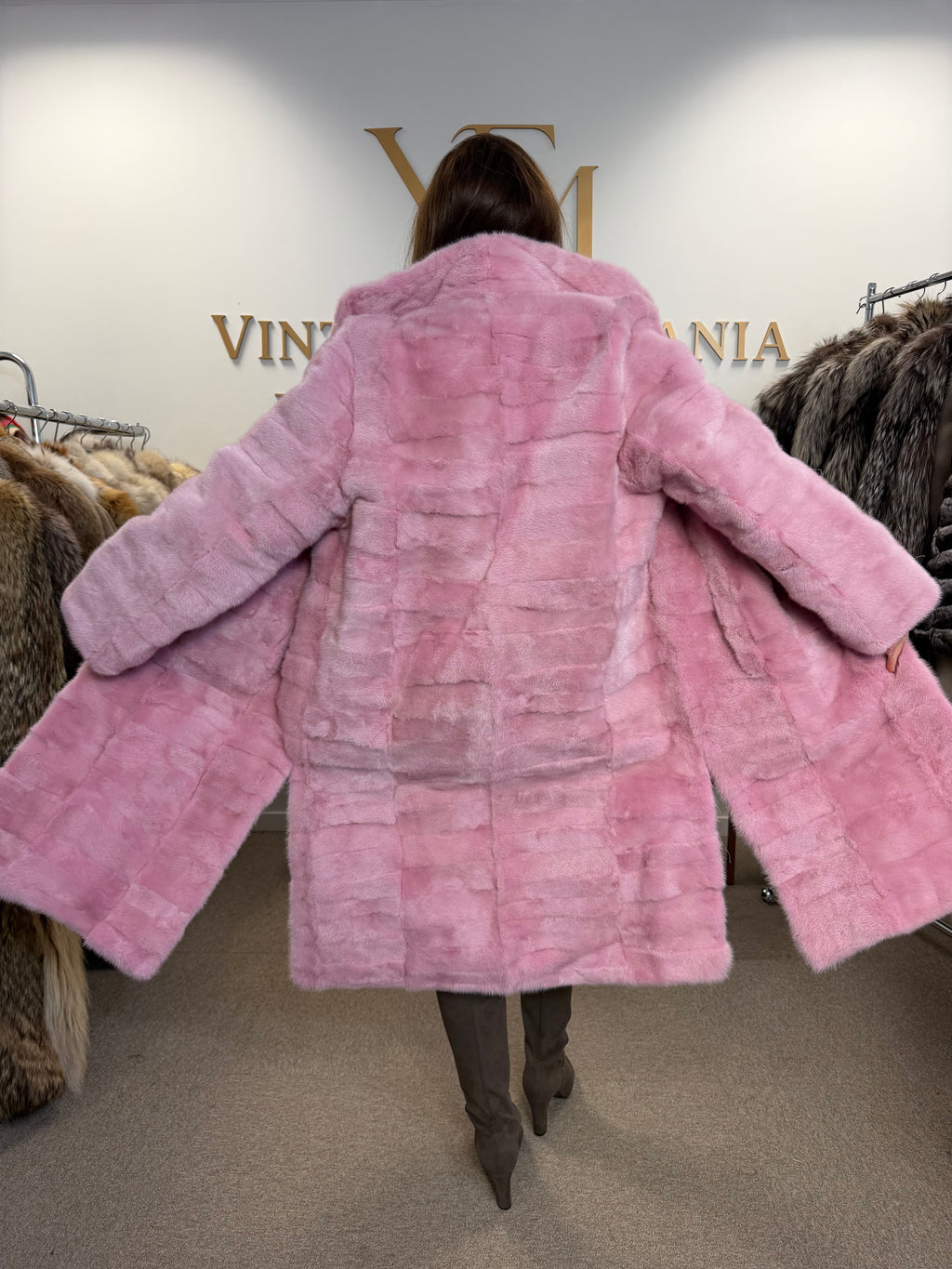Mink Fur Coat, Pink Swinger, Size M/L