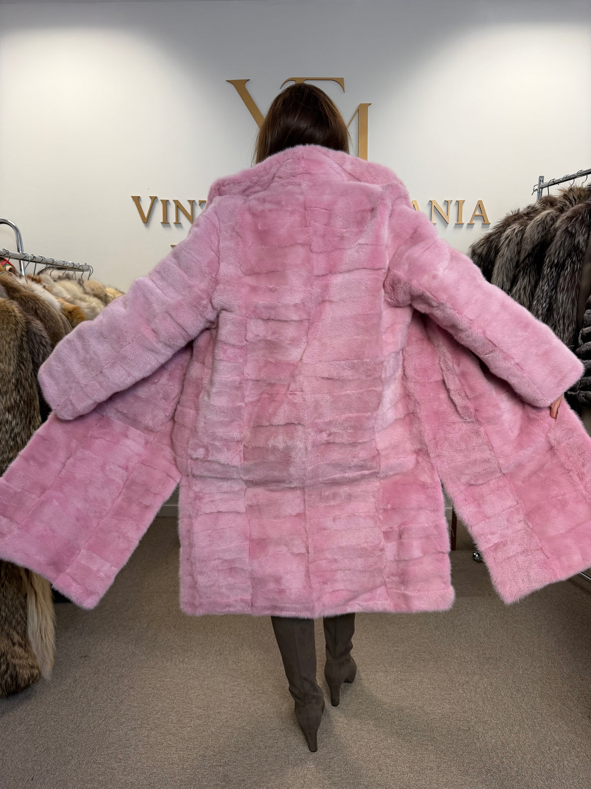 Mink Fur Coat, Pink Swinger, Size M/L