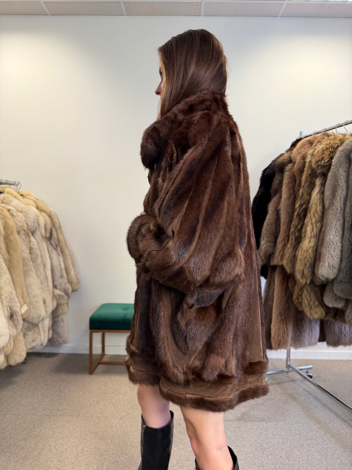 Brown Faux Mink Fur Jacket, Butterfly Style, Fits Large