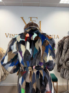 Mixed Colour Dyed Mink Fur Coat, XL, Full Length, Belted