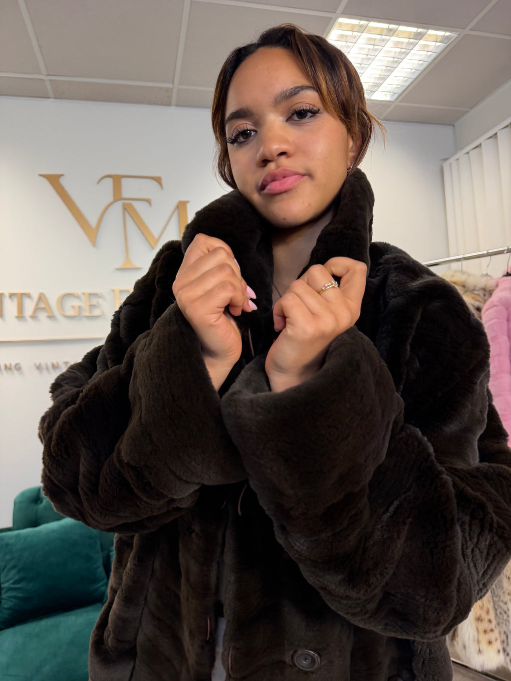 Black Sheared Mink Fur Jacket, XL, Reversible