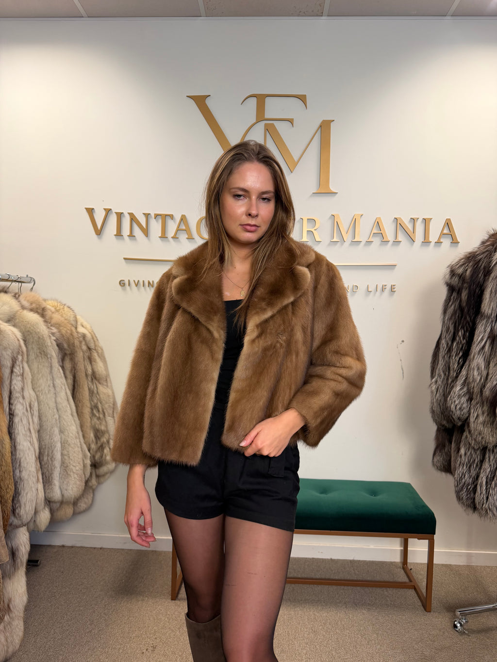 Light Beige Mink Fur Jacket, Medium, Short Sleeves