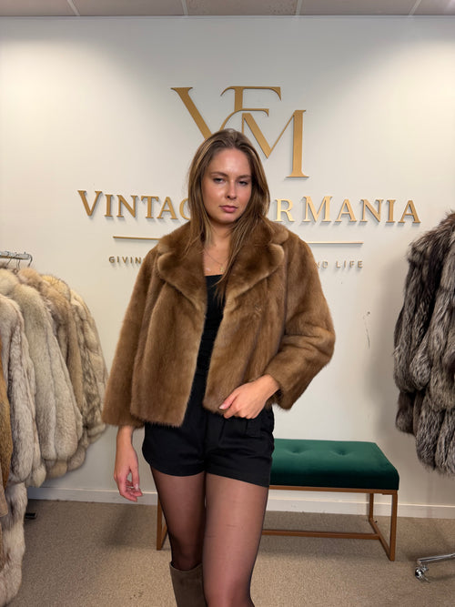 Light Beige Mink Fur Jacket, Medium, Short Sleeves