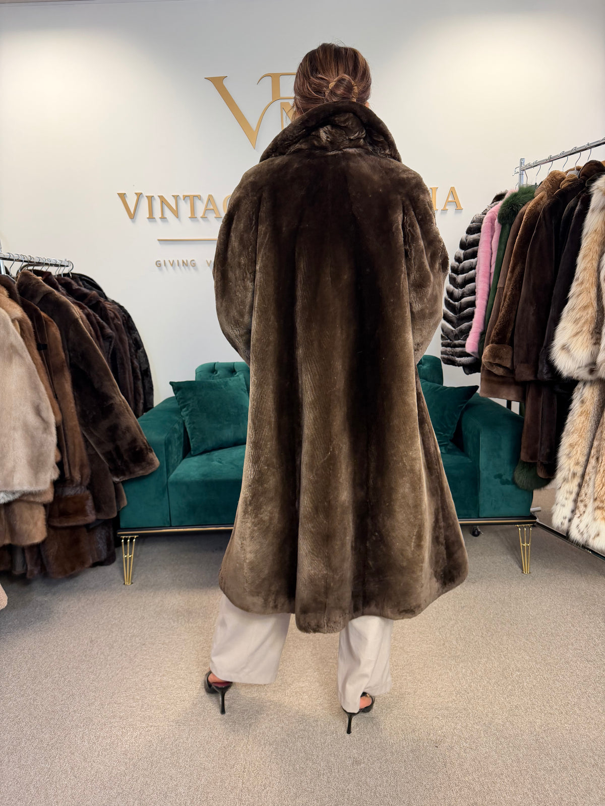 Sheared Beaver Fur Coat, Medium, Full Length