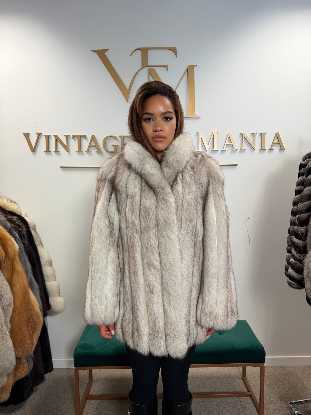 White Blue Fox Fur Jacket, Short and Soft, Medium