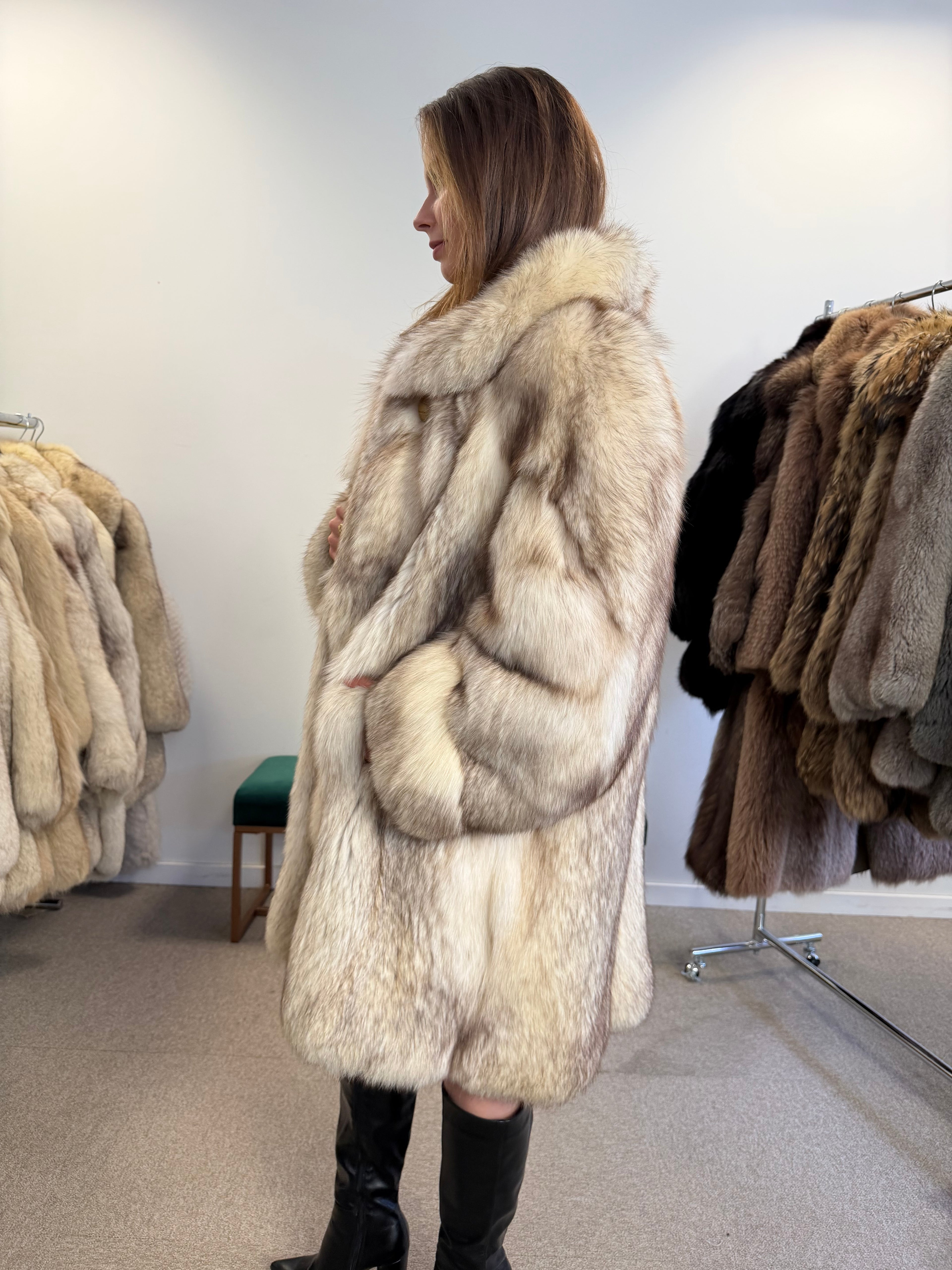 Fox Fur Coat, White Nordic, Oversized 3XL