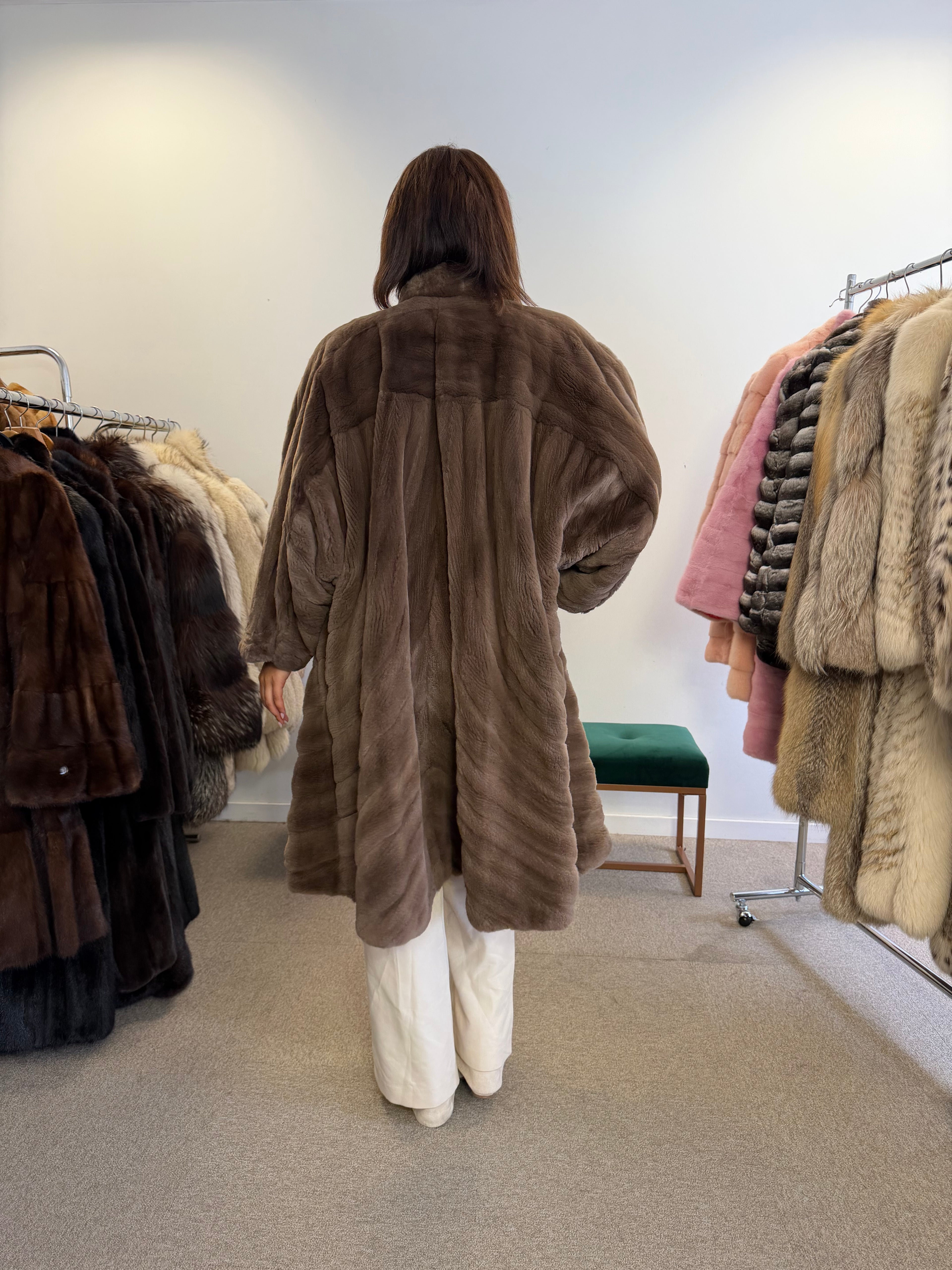 Mink Fur Coat, Brown Sheared Swinger, One Size