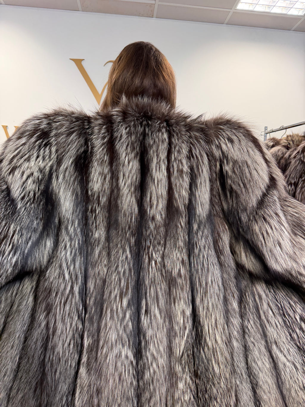 Silver Fox Fur Coat, XL, Collarless, Rare Style